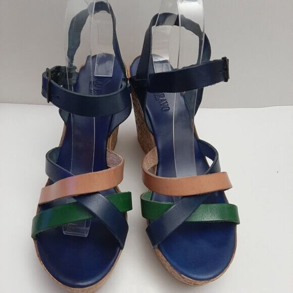 LULU BRAVO Italy Strappy Open Toe Platform Chunky Wedge Heels Sz 8.5 - Picture 5 of 16